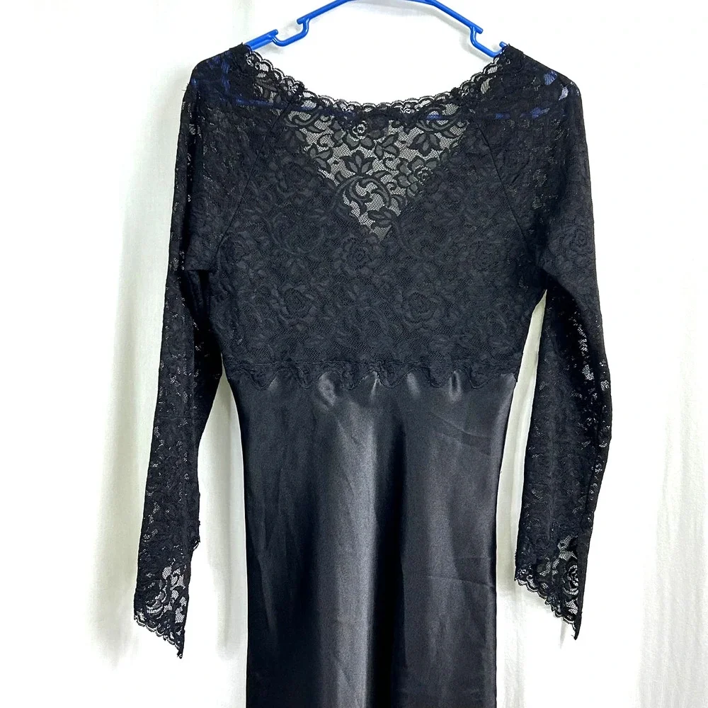 Jones New York Black Floral Lace Satin Slip Dress‎ Lingerie Women's Size S